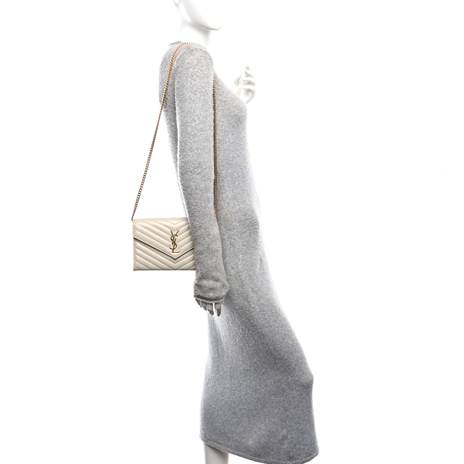 Lambskin Matelasse Chevron Monogram Chain Wallet Crema Soft
