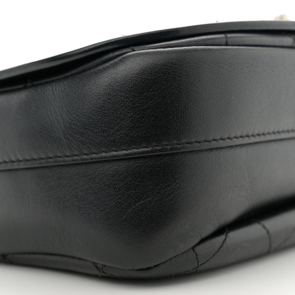 Calfskin Stitched Ring My Bag Flap Crossbody Bag Black