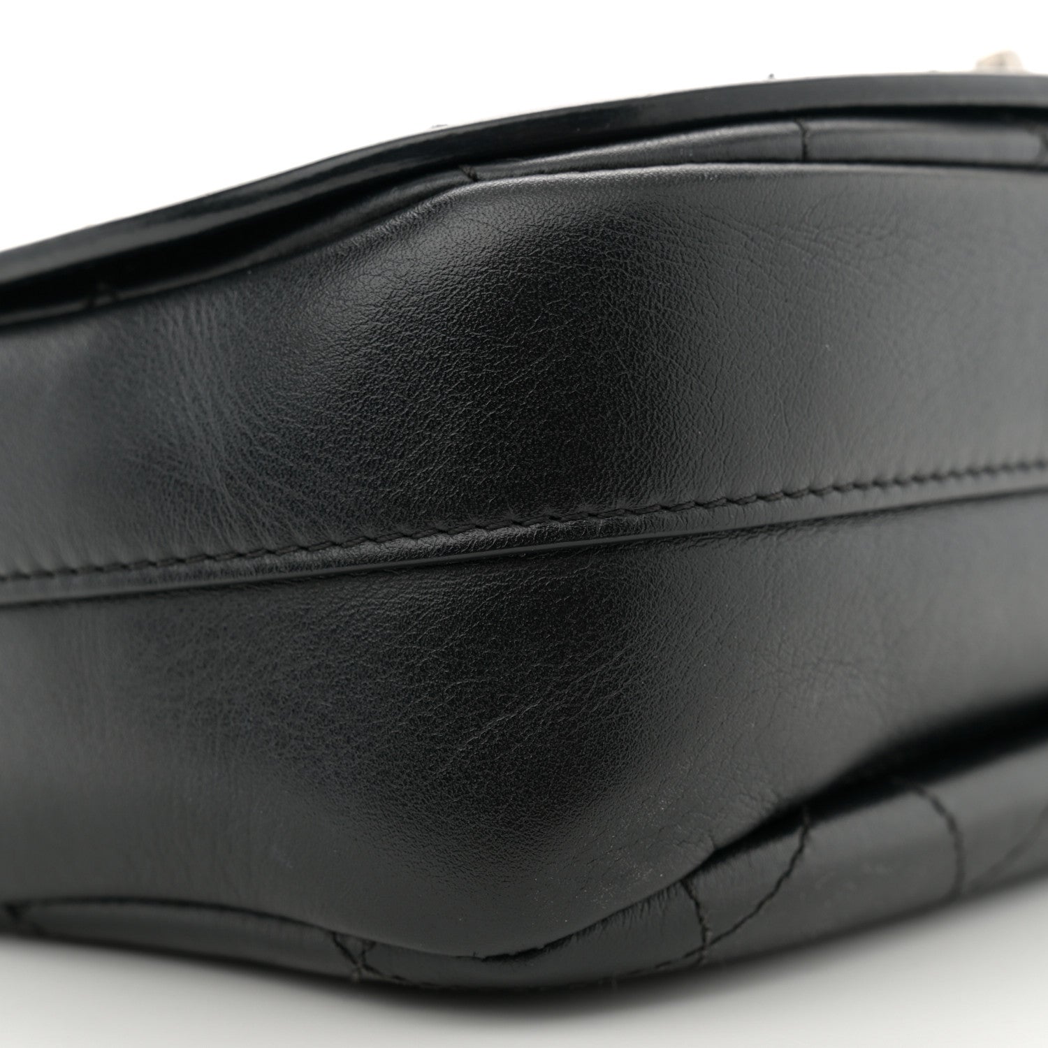 Calfskin Stitched Ring My Bag Flap Crossbody Bag Black