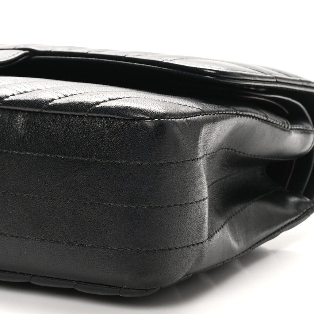 Lambskin Chevron Quilted Medium Double Flap Black