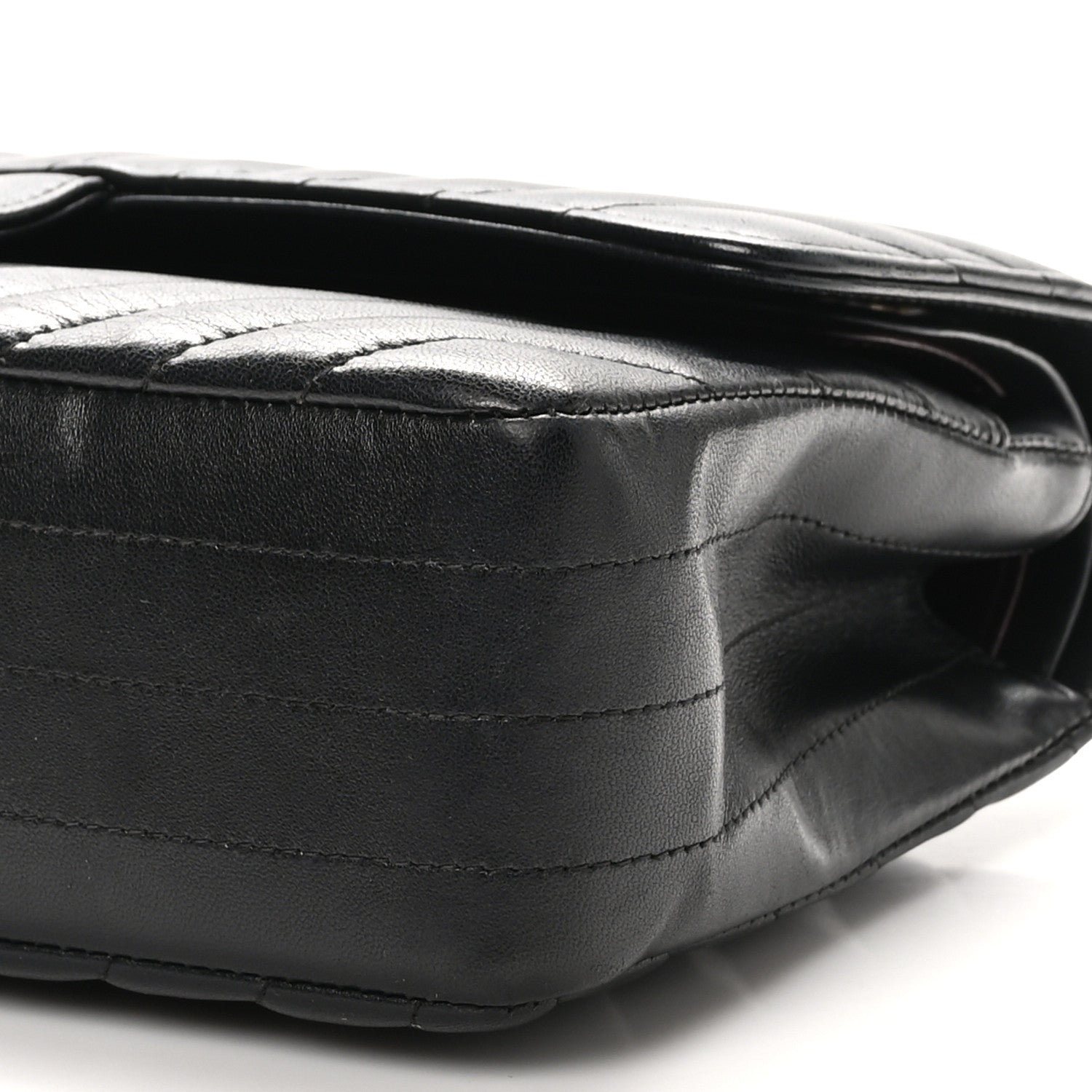 Lambskin Chevron Quilted Medium Double Flap Black