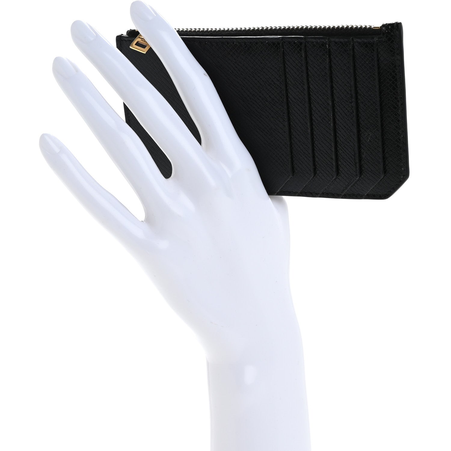 Calfskin 5 Fragments Zip Pouch  Holder Black