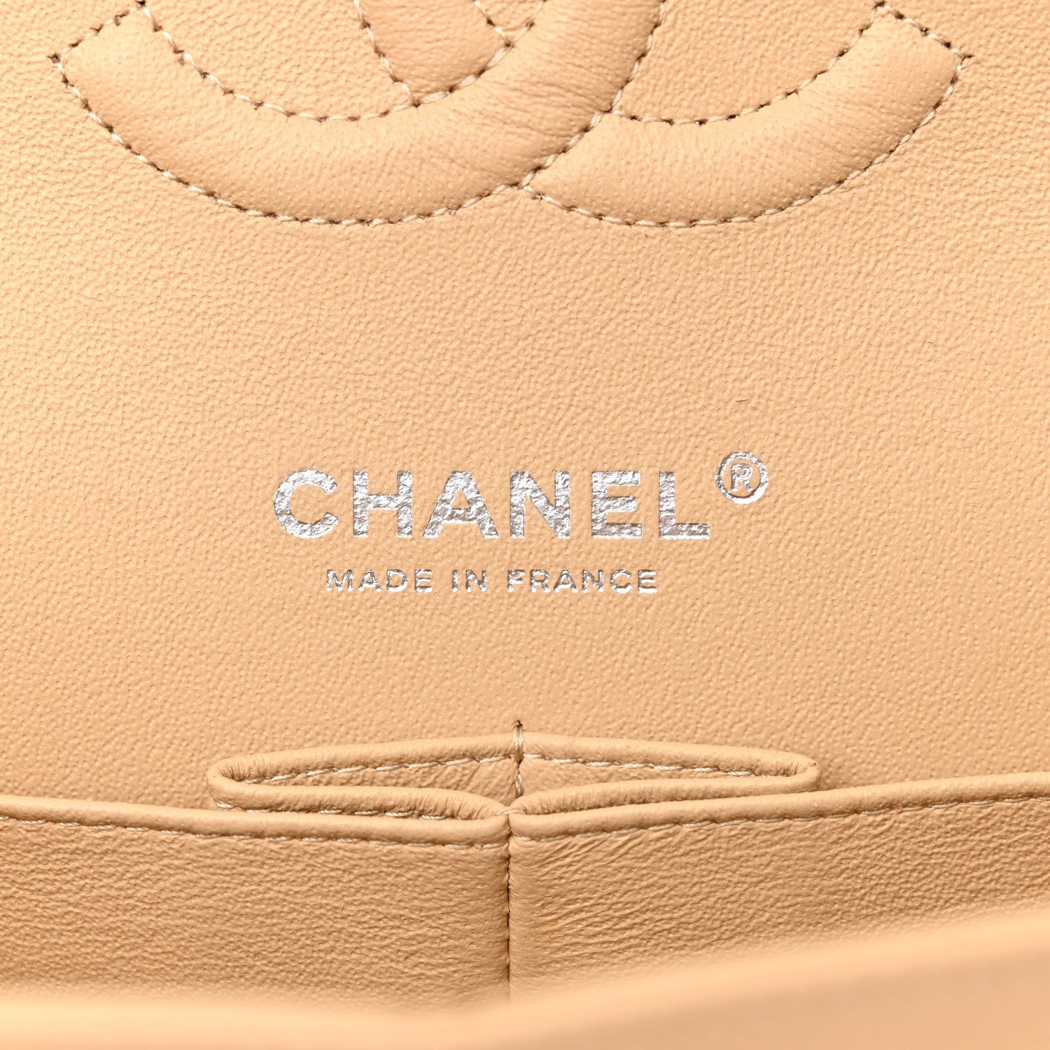 Caviar Quilted Medium Double Flap Beige