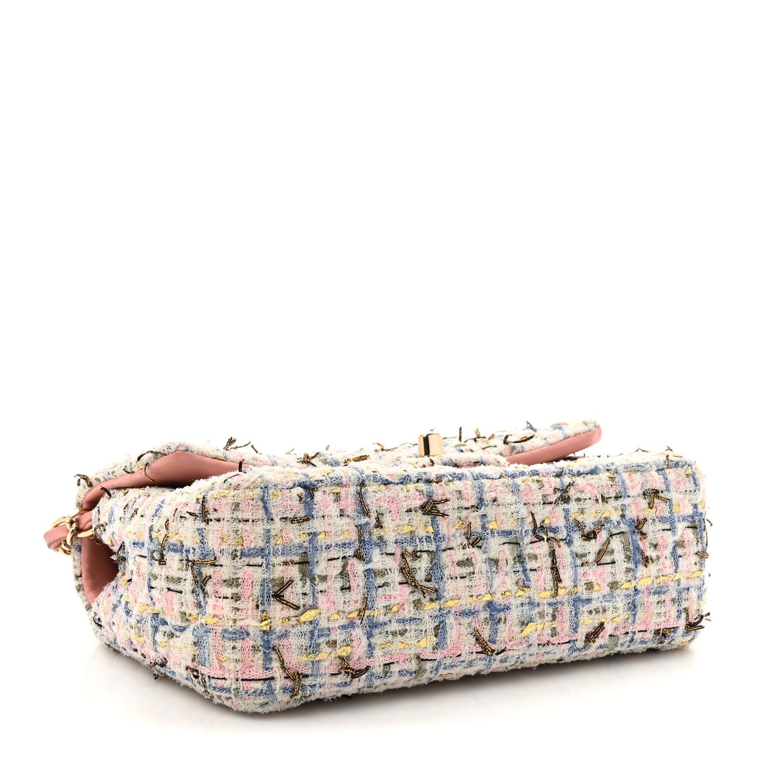 Tweed Quilted Mini Rectangular Flap Light Blue Pink Gold White