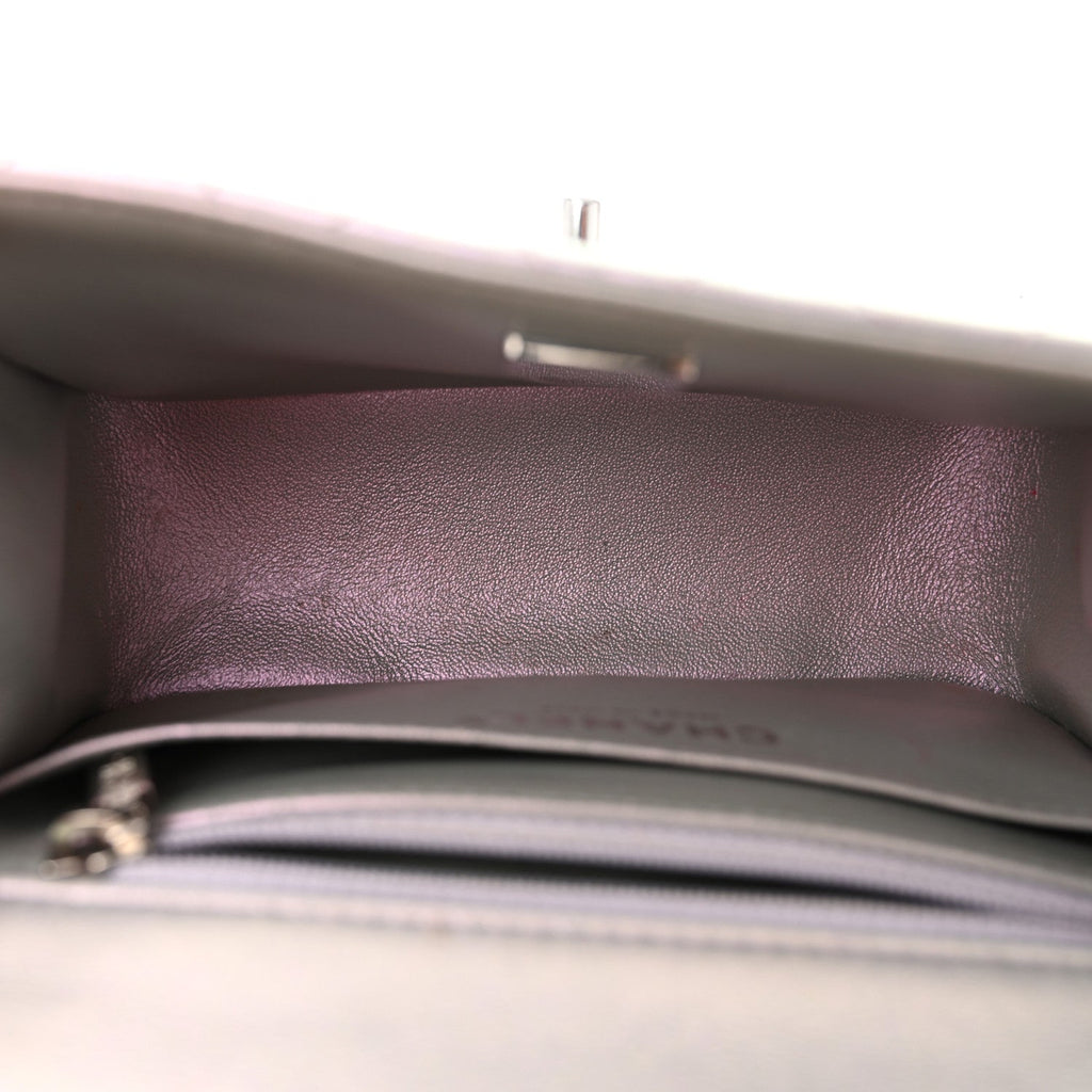 Iridescent Lambskin Quilted Mini Square Flap Light Purple