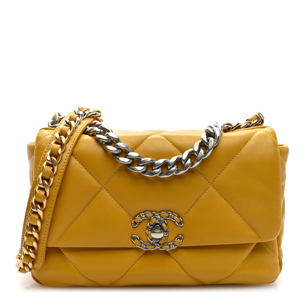 Lambskin Quilted Medium Chanel 19 Flap Yellow