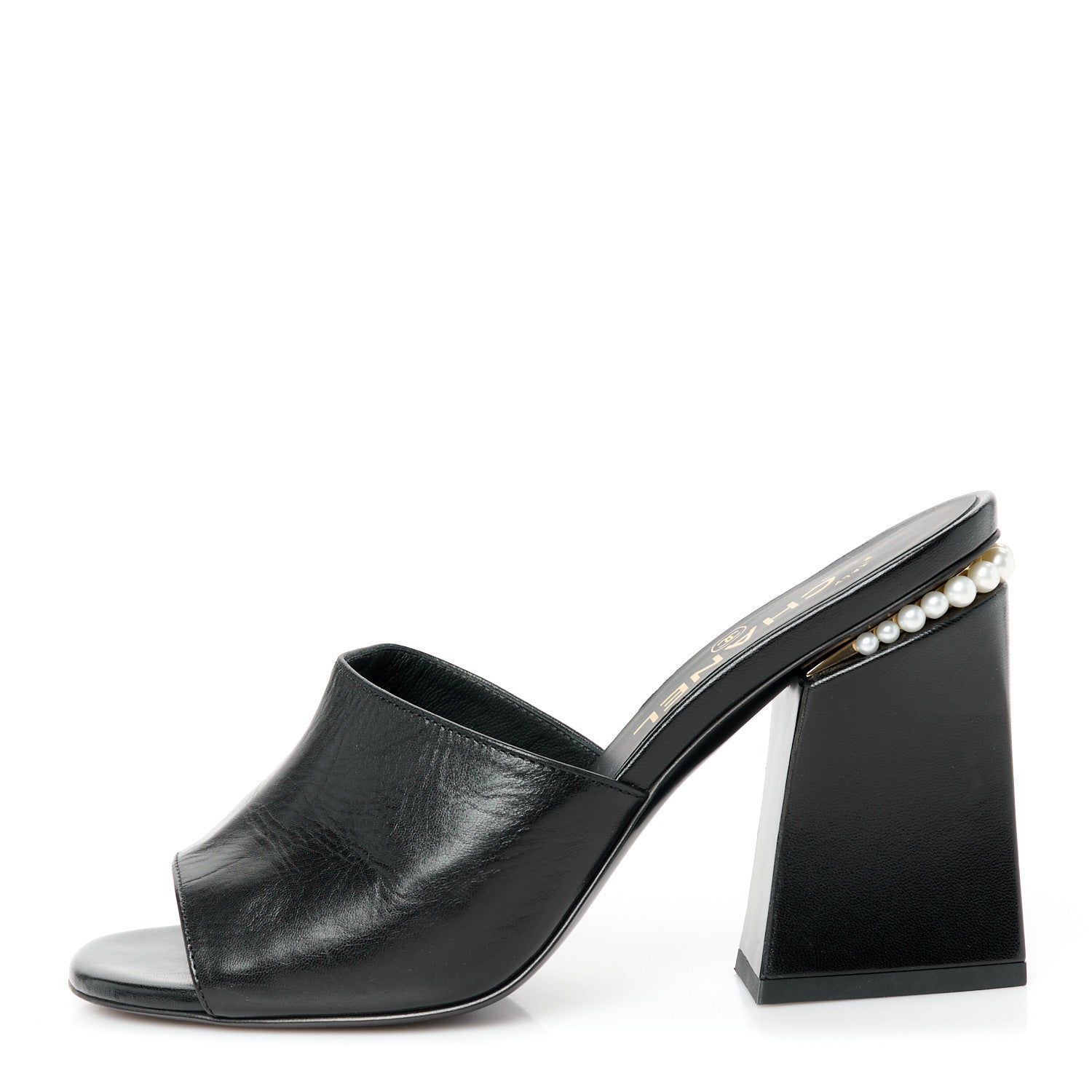 Shiny Goatskin Pearl Mule Sandals 38 Black
