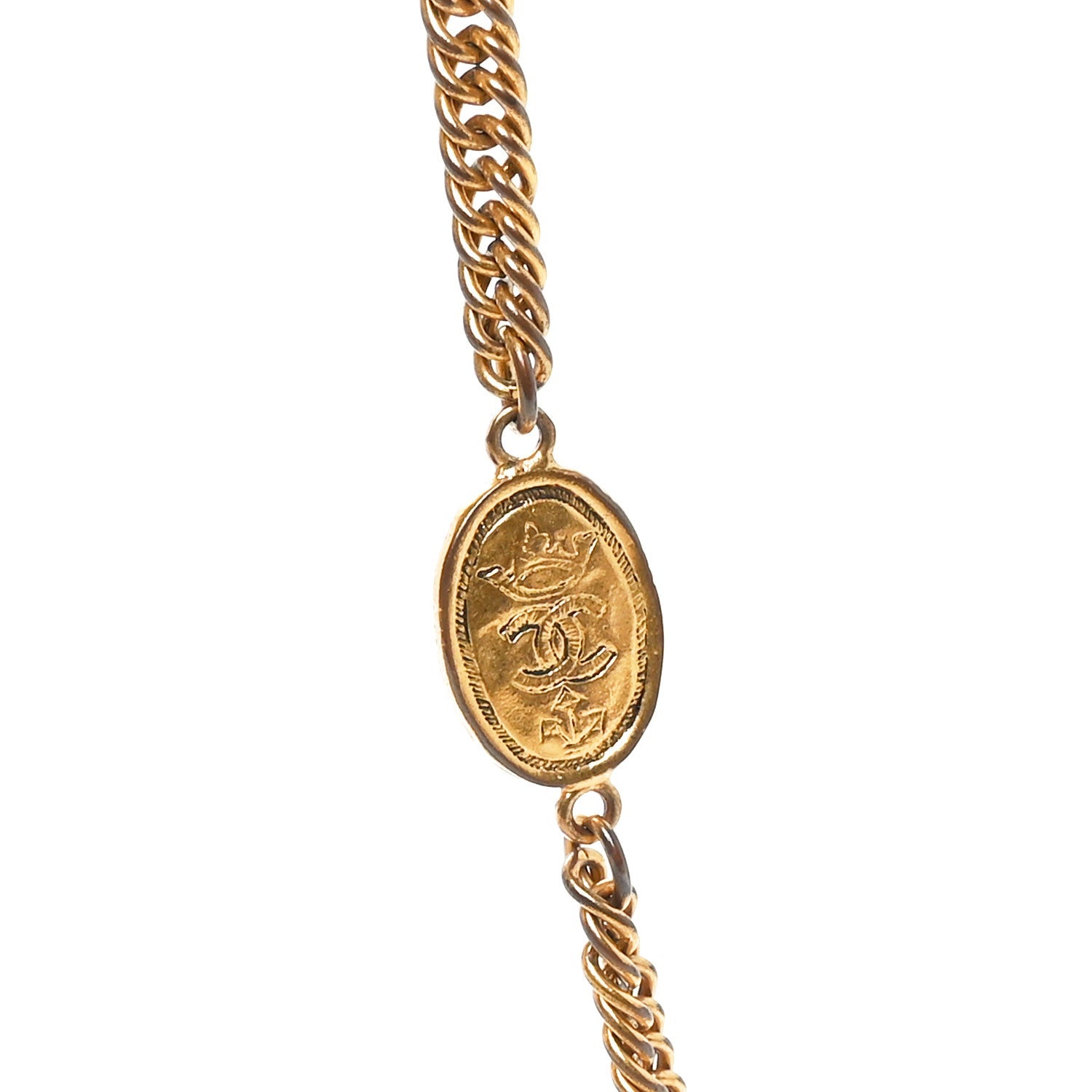 Metal Regal Crown CC Medallion Necklace Aged Gold