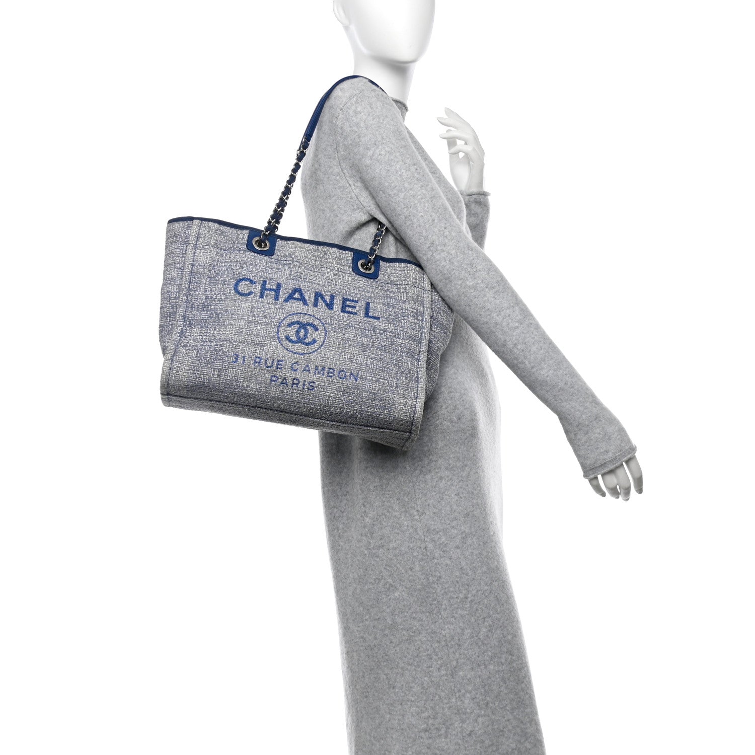 Woven Straw Raffia Small Deauville Tote Blue