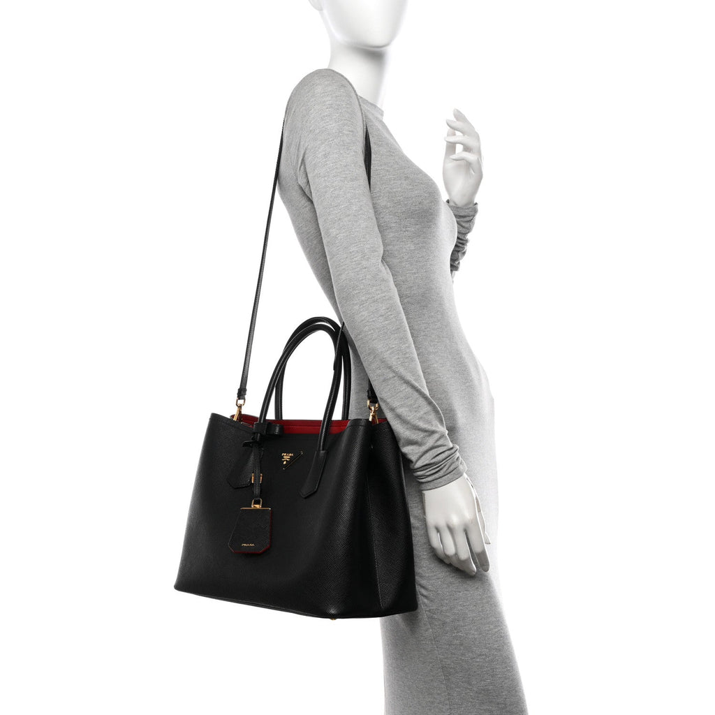 Saffiano Cuir Medium Double Bag Black Fuoco