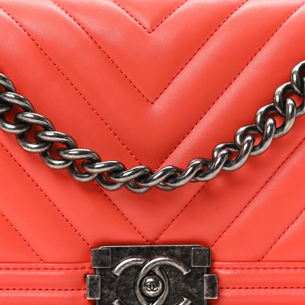 Calfskin Chevron Quilted Medium Boy Flap Coral