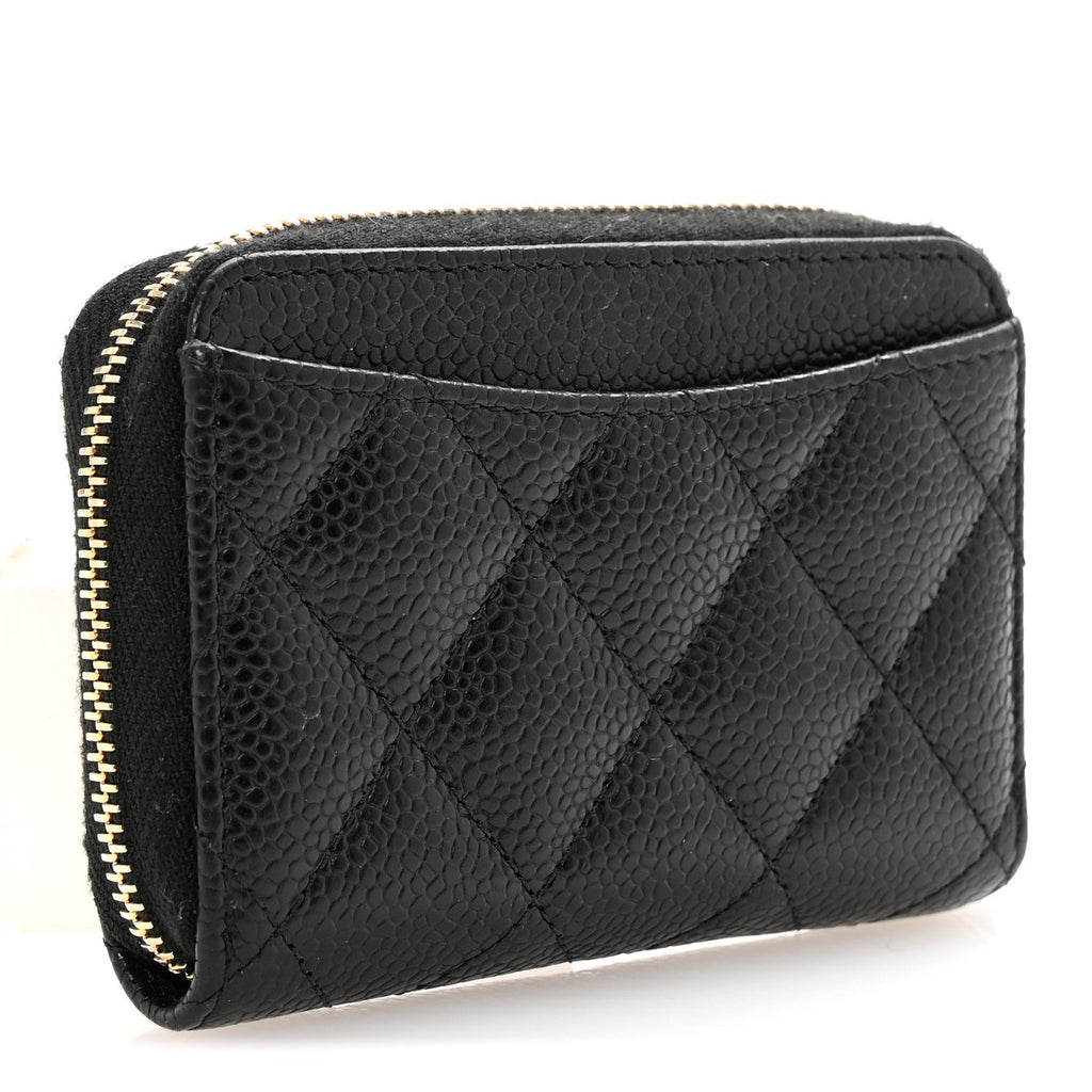 Caviar Quilted Zip Coin Purse Black