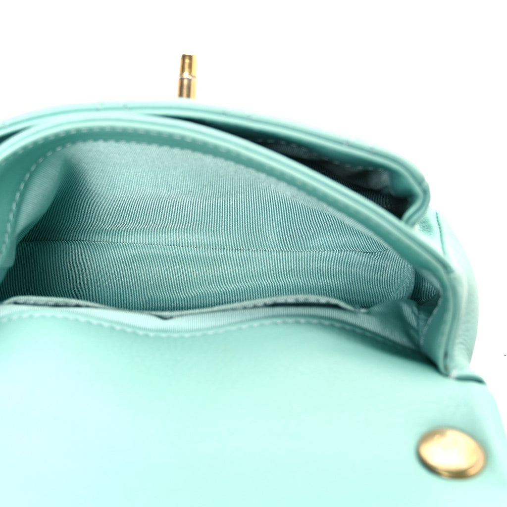 Calfskin Quilted Top Handle Flap Light Blue