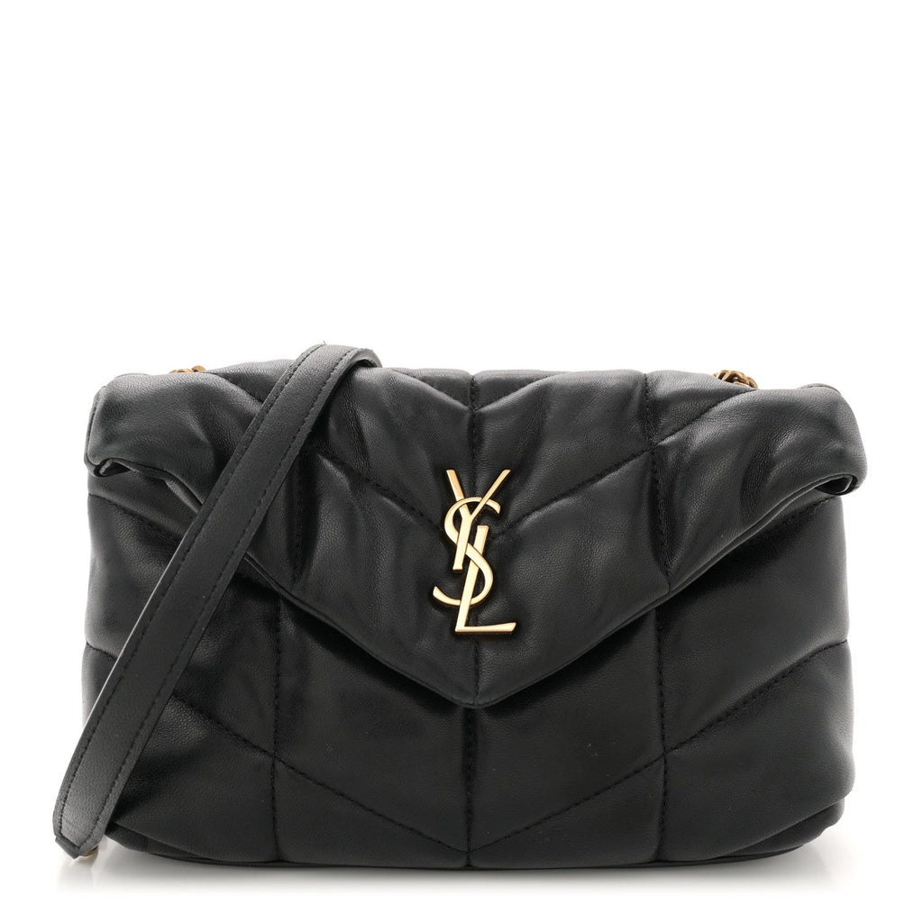 Lambskin Quilted Toy Loulou Puffer Monogram Chain Satchel Black