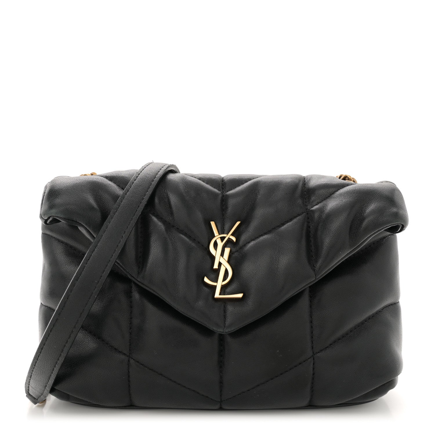 Lambskin Quilted Toy Loulou Puffer Monogram Chain Satchel Black