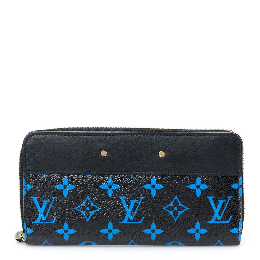 Calfskin Colored Monogram Zippy Wallet Blue Black