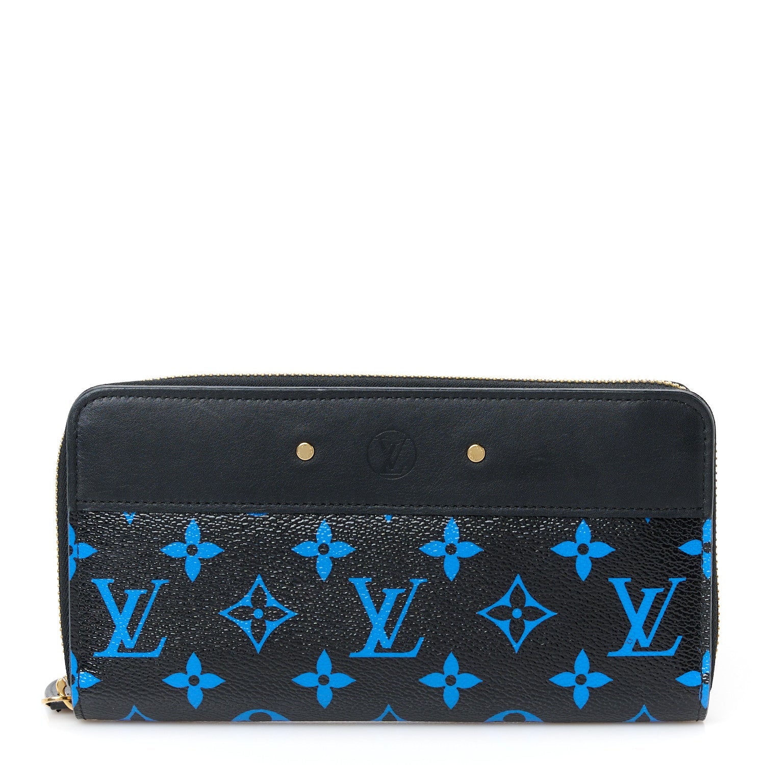 Calfskin Colored Monogram Zippy Wallet Blue Black
