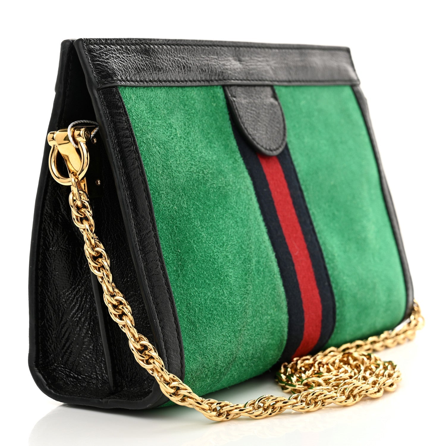 Suede Patent Web Small Ophidia Chain Shoulder Bag New Shamarock Black