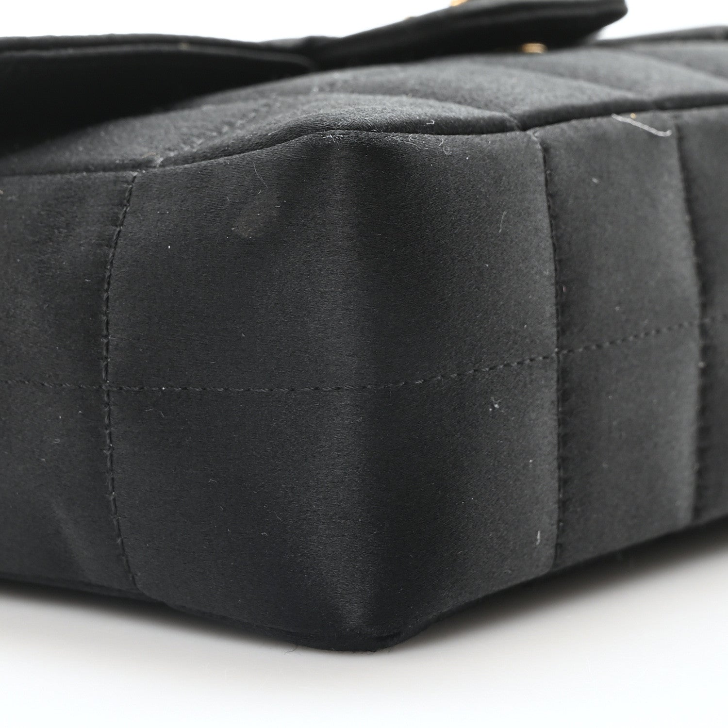 Satin Chocolate Bar Quilted Camellia Rectangular Mini Flap Black