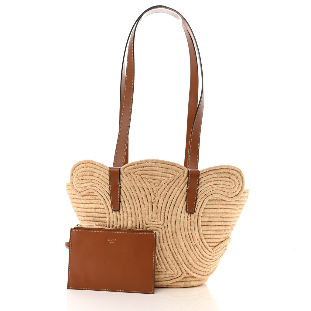 Braided Raffia Calfskin Triomphe Small Panier Tan