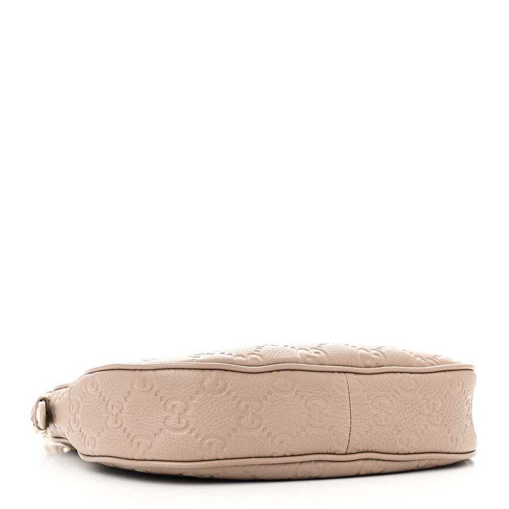 Grainy Calfskin GG Embossed Emblem Medium Half Moon Shoulder Bag Taupe