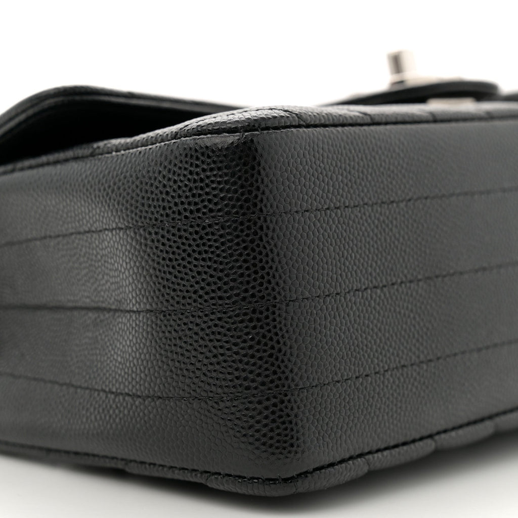 Caviar Chevron Quilted Mini Rectangular Flap Black