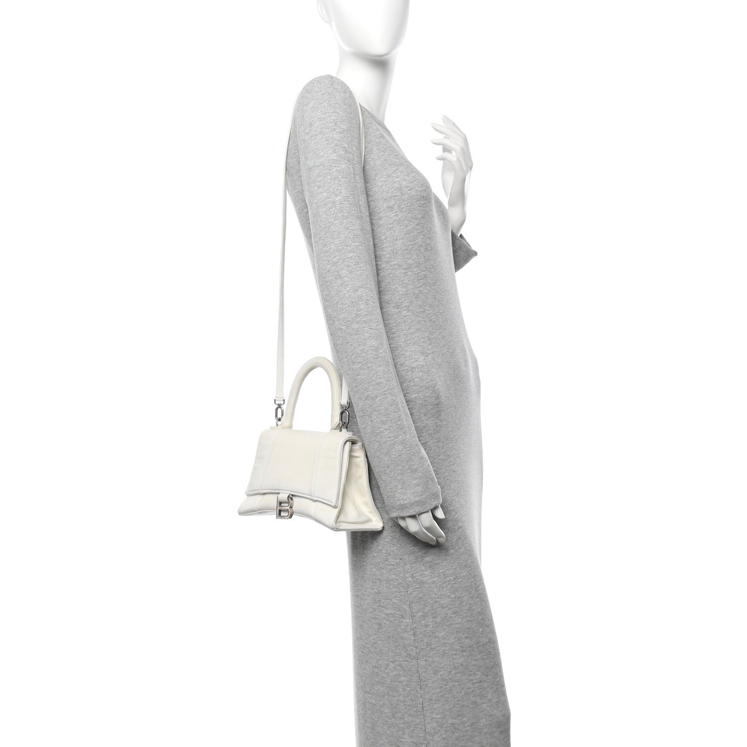 Cotton Canvas Small Hourglass Top Handle Bag White