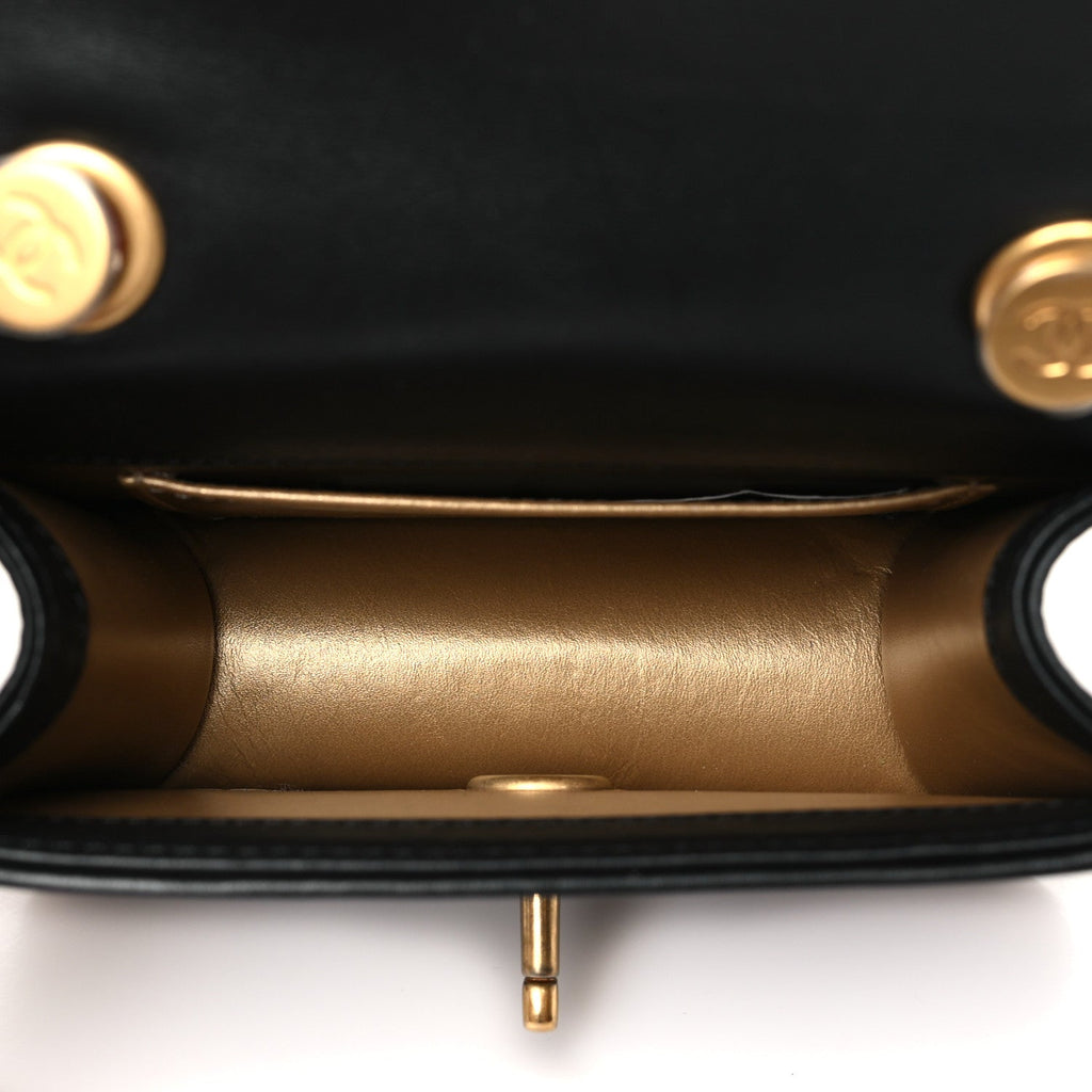 Calfskin Quilted Crystal Pearl Mini Flap Bag Black