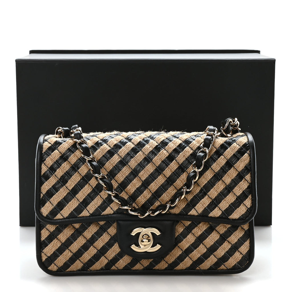 Raffia Jute Striped Small Urban Jungle Single Flap Black Beige