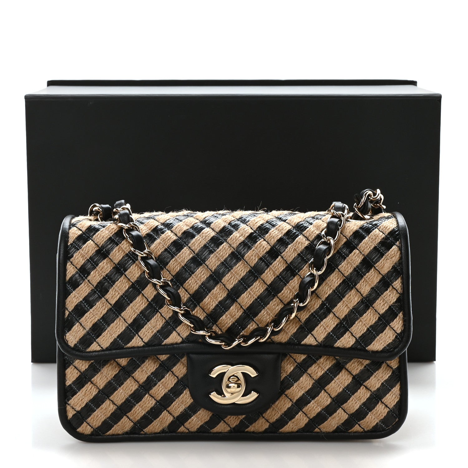Raffia Jute Striped Small Urban Jungle Single Flap Black Beige