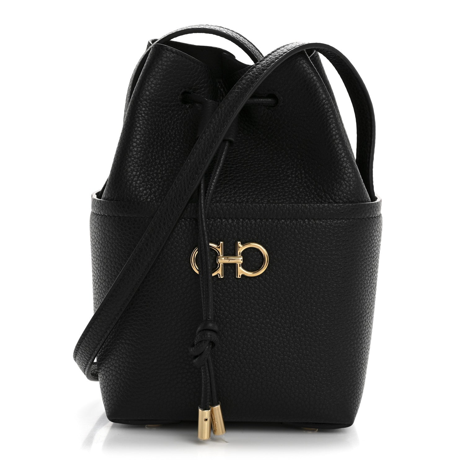 Grained Calfskin Mini Gancino Bucket Bag Black