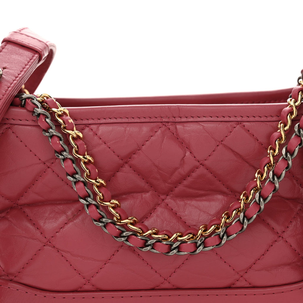 Aged Calfskin Quilted Small Gabrielle Hobo Fuchsia