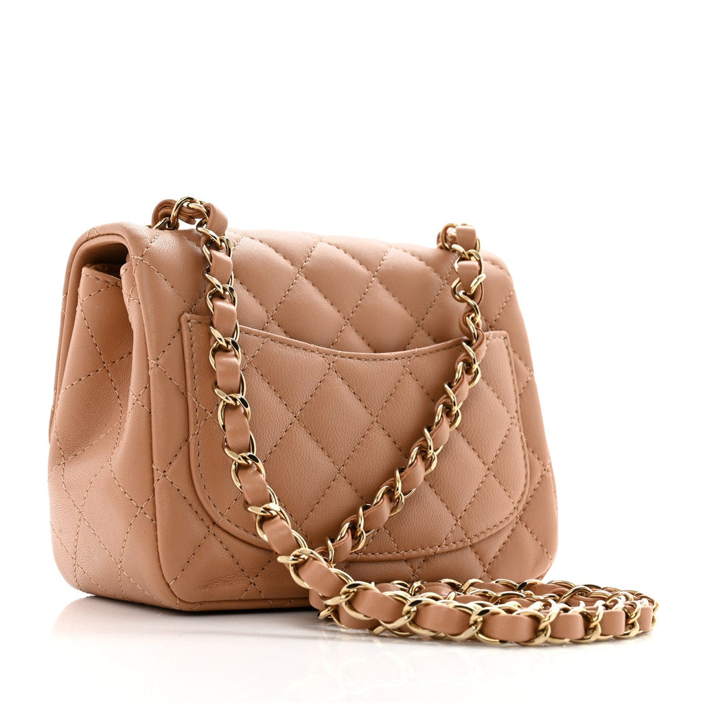 Lambskin Quilted Mini Square Flap Brown