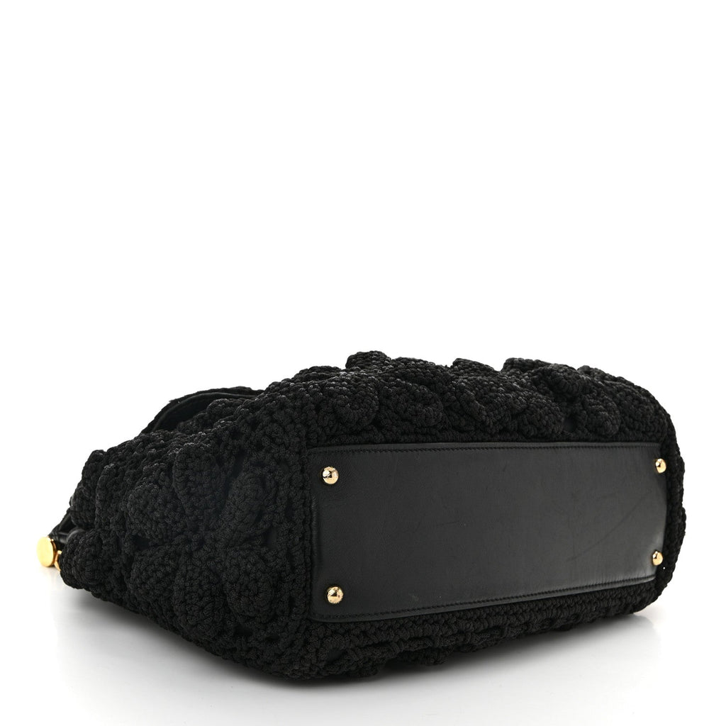 Calfskin Floral Knit Large Miss Sicily Satchel Black