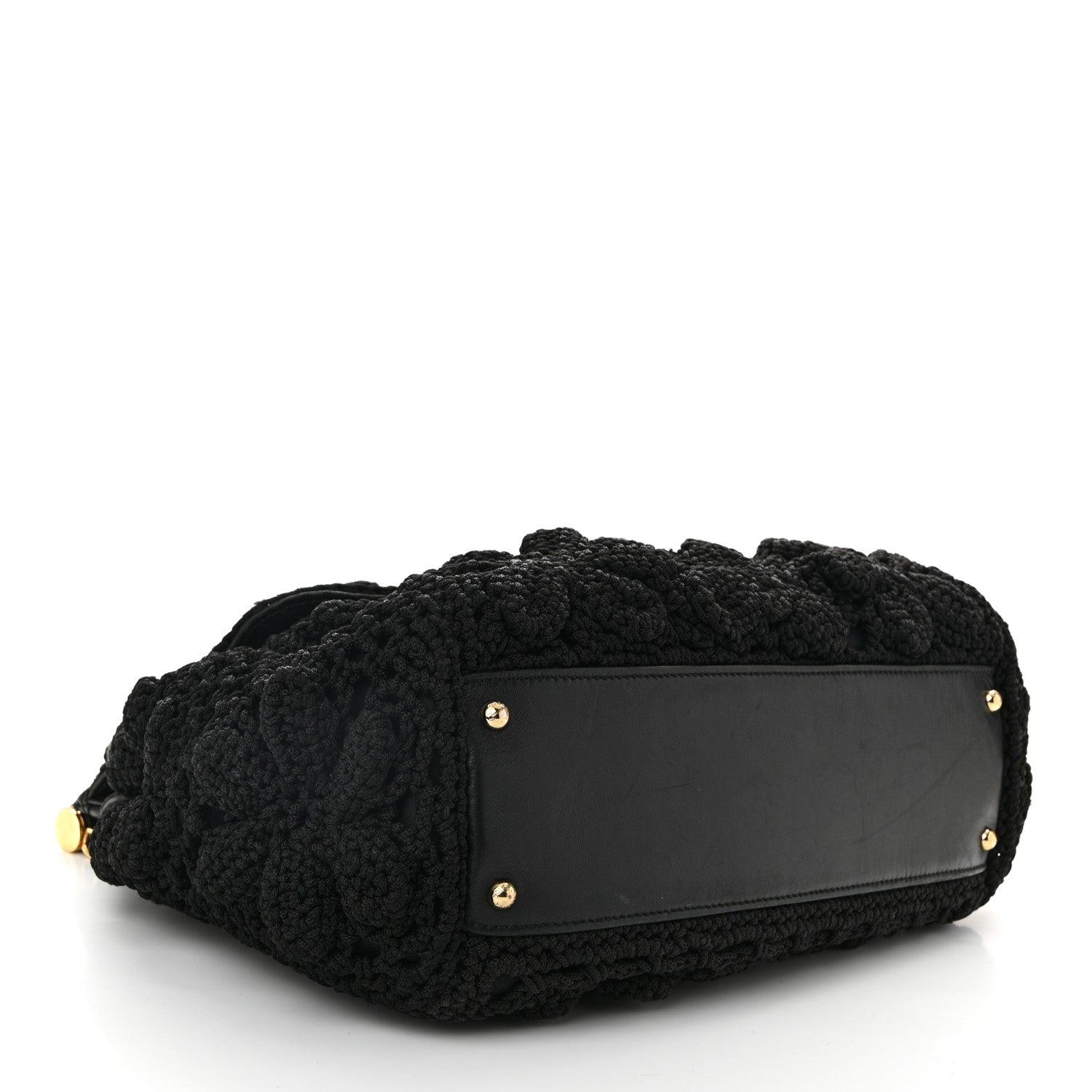 Calfskin Floral Knit Large Miss Sicily Satchel Black