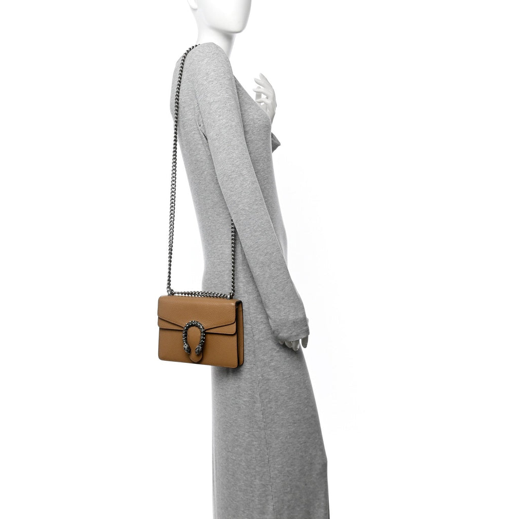 Dollar Calfskin Crystal Mini Dionysus Shoulder Bag Natural Tan Black Diamond