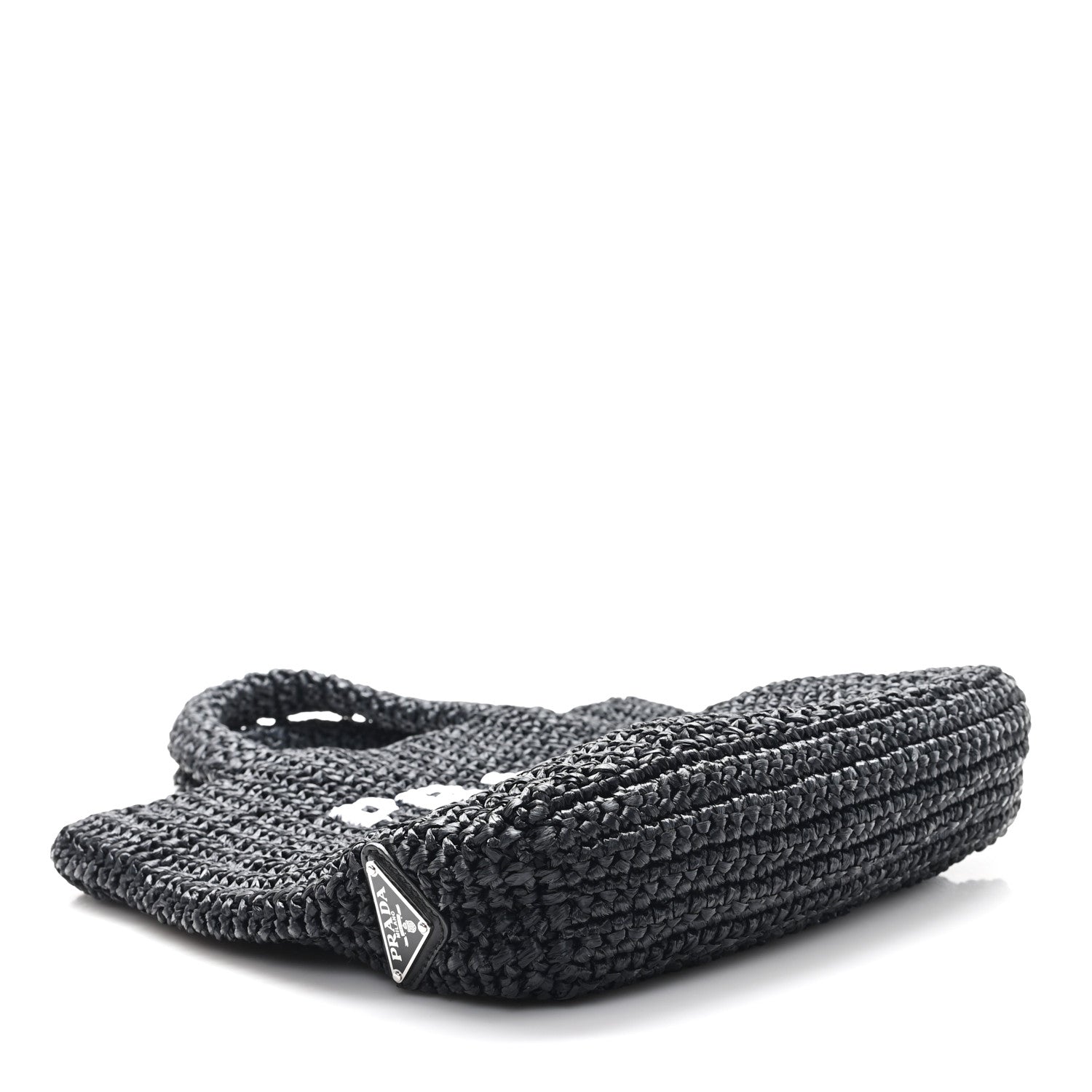 Yarn Raffia Effect Crochet Small Logo Tote Black