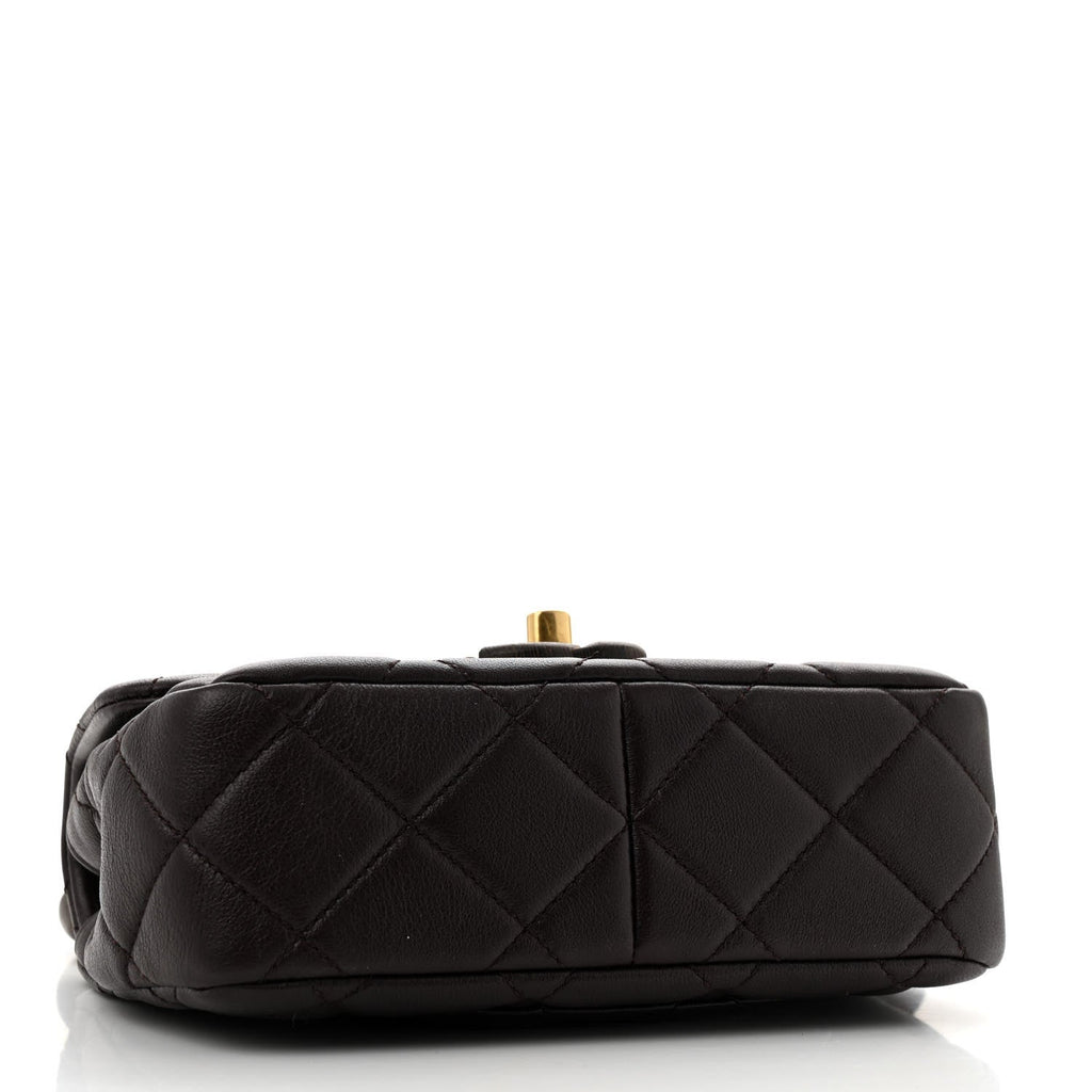 Lambskin Wenge Quilted Mini Fashion Wood Square Flap Dark Purple