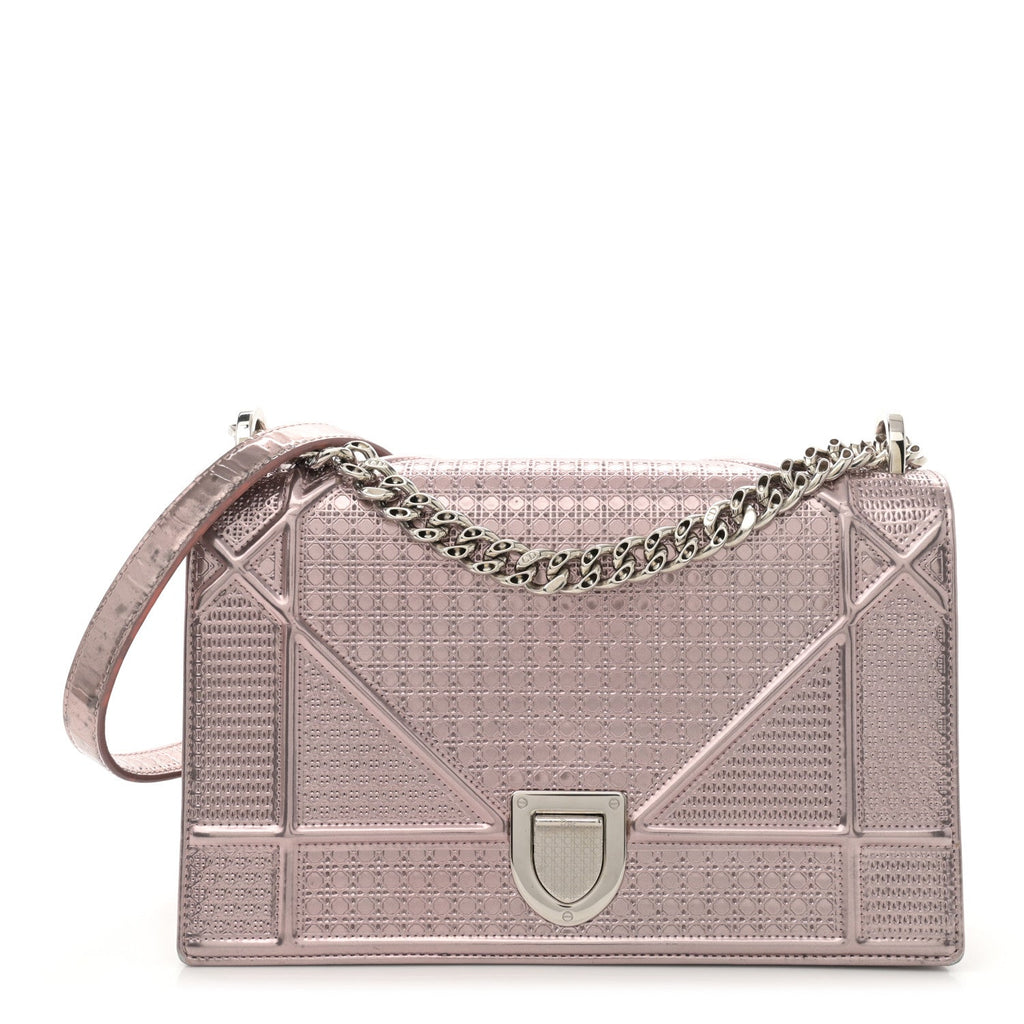 Metallic Patent Micro-Cannage Medium Diorama Flap Bag Pink