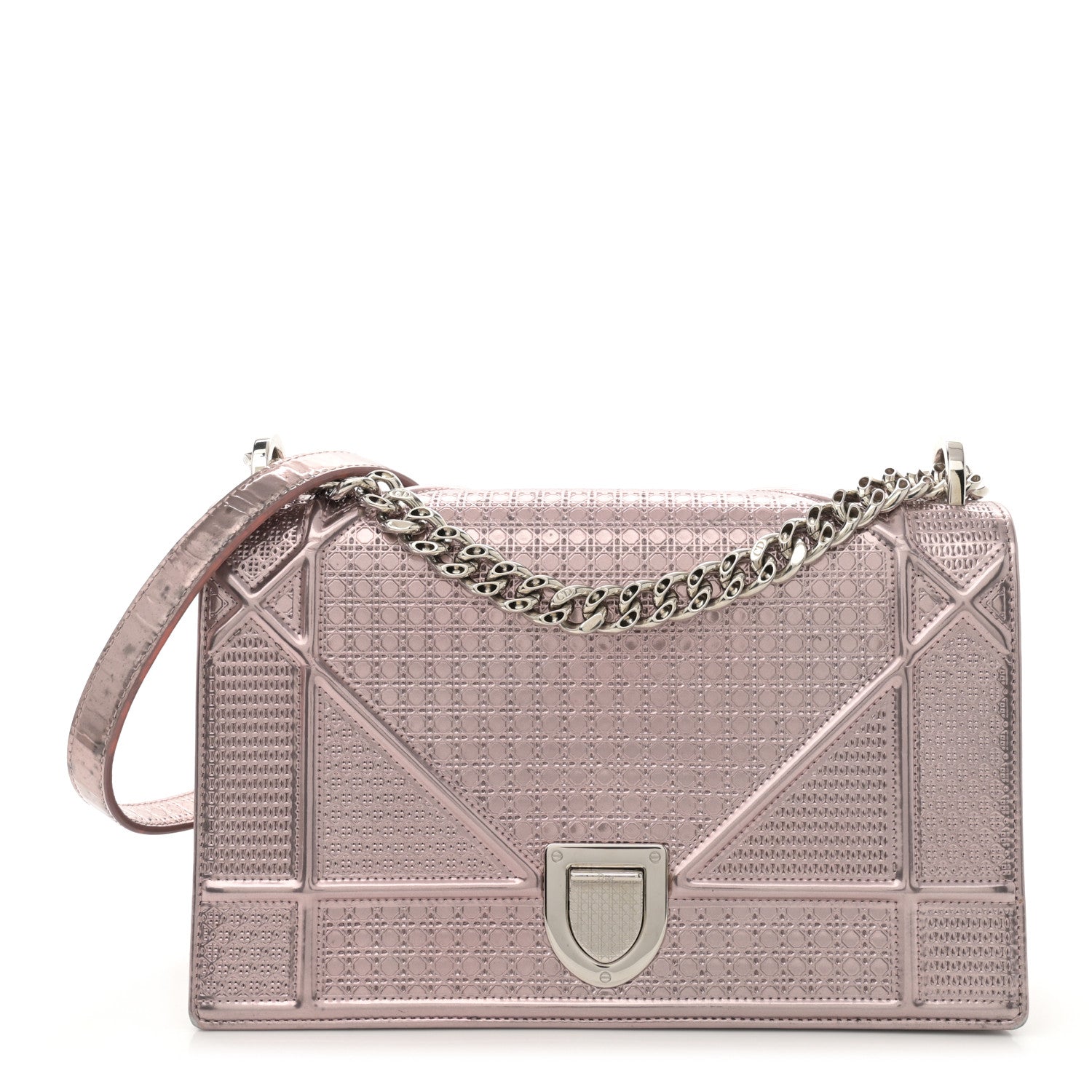 Metallic Patent Micro-Cannage Medium Diorama Flap Bag Pink