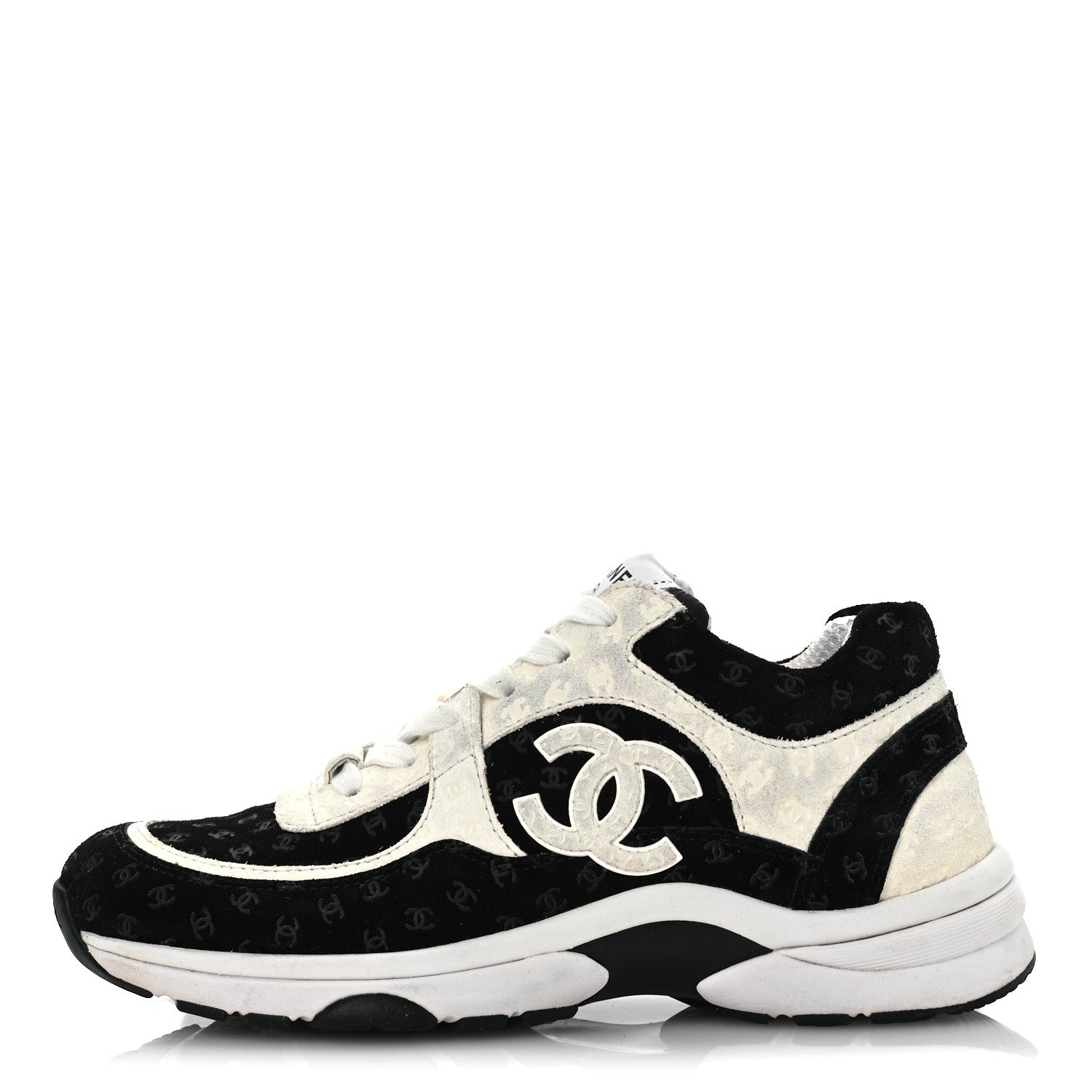 Suede Calfskin Printed CC Sneakers 36 White Black