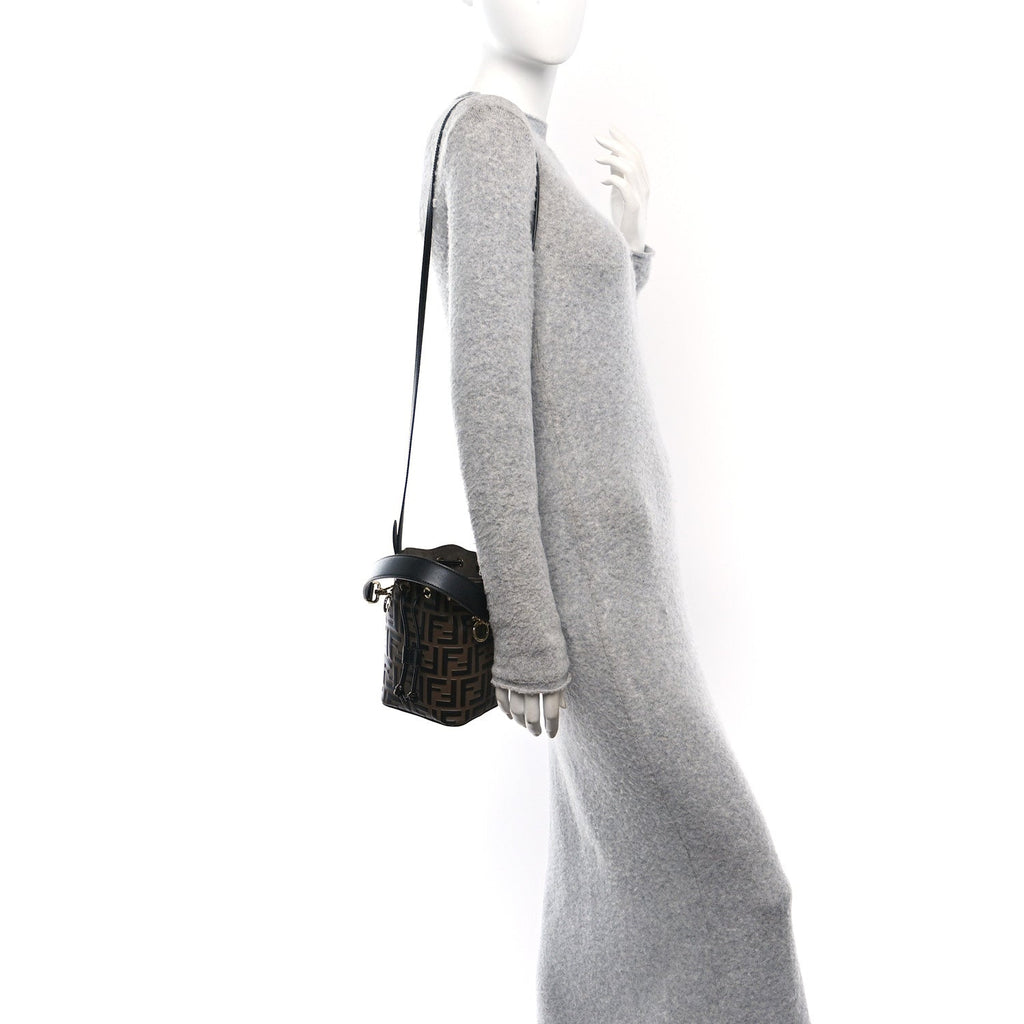 Vitello Liberty F is Fendi Bi-Color FF 1974 Embossed Mini Mon Tresor Bucket Bag Maya Black