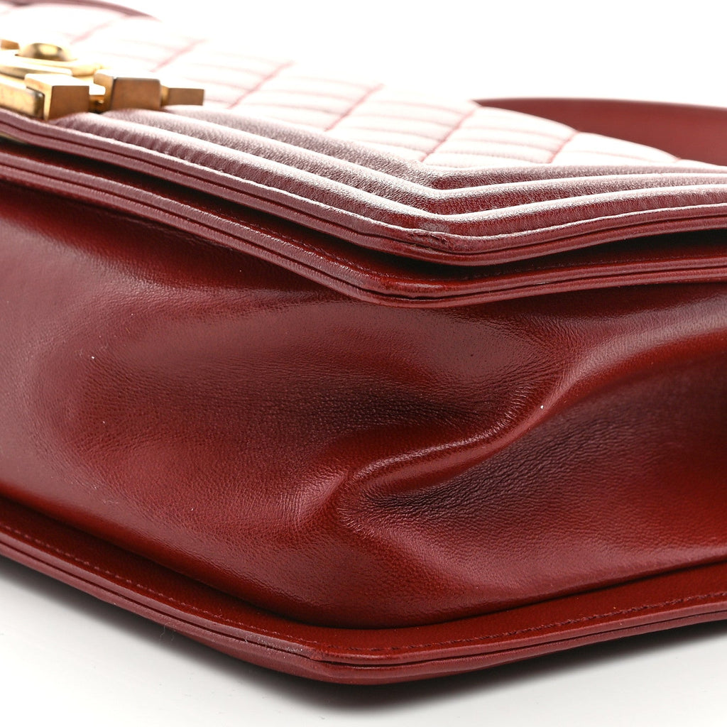 Lambskin Quilted Medium Boy Flap Dark Red