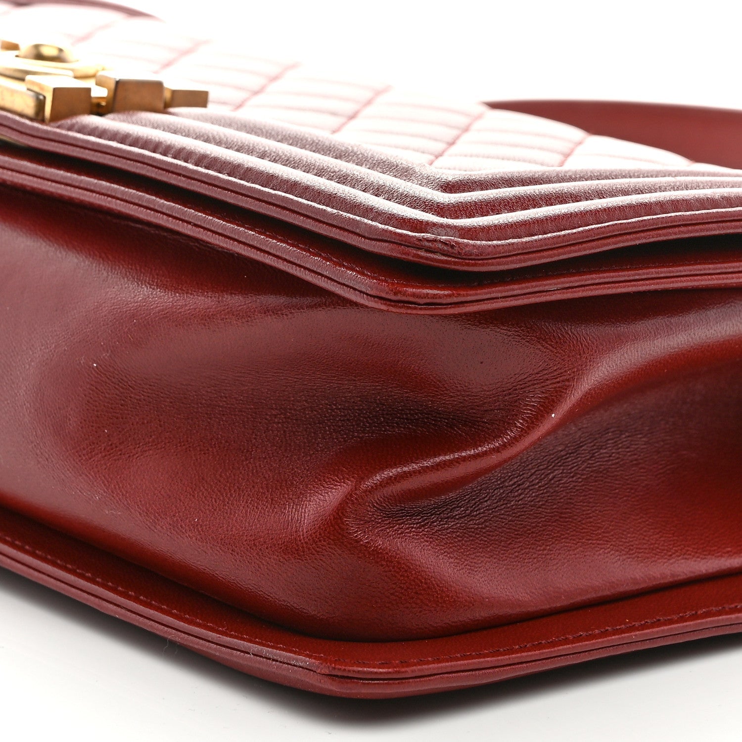 Lambskin Quilted Medium Boy Flap Dark Red