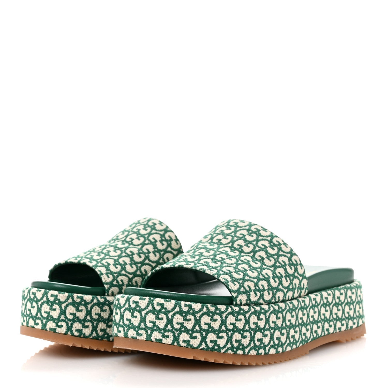 Jacquard GG Monogram Angelina Platform 55mm Slide Sandals 37 New Shamarock