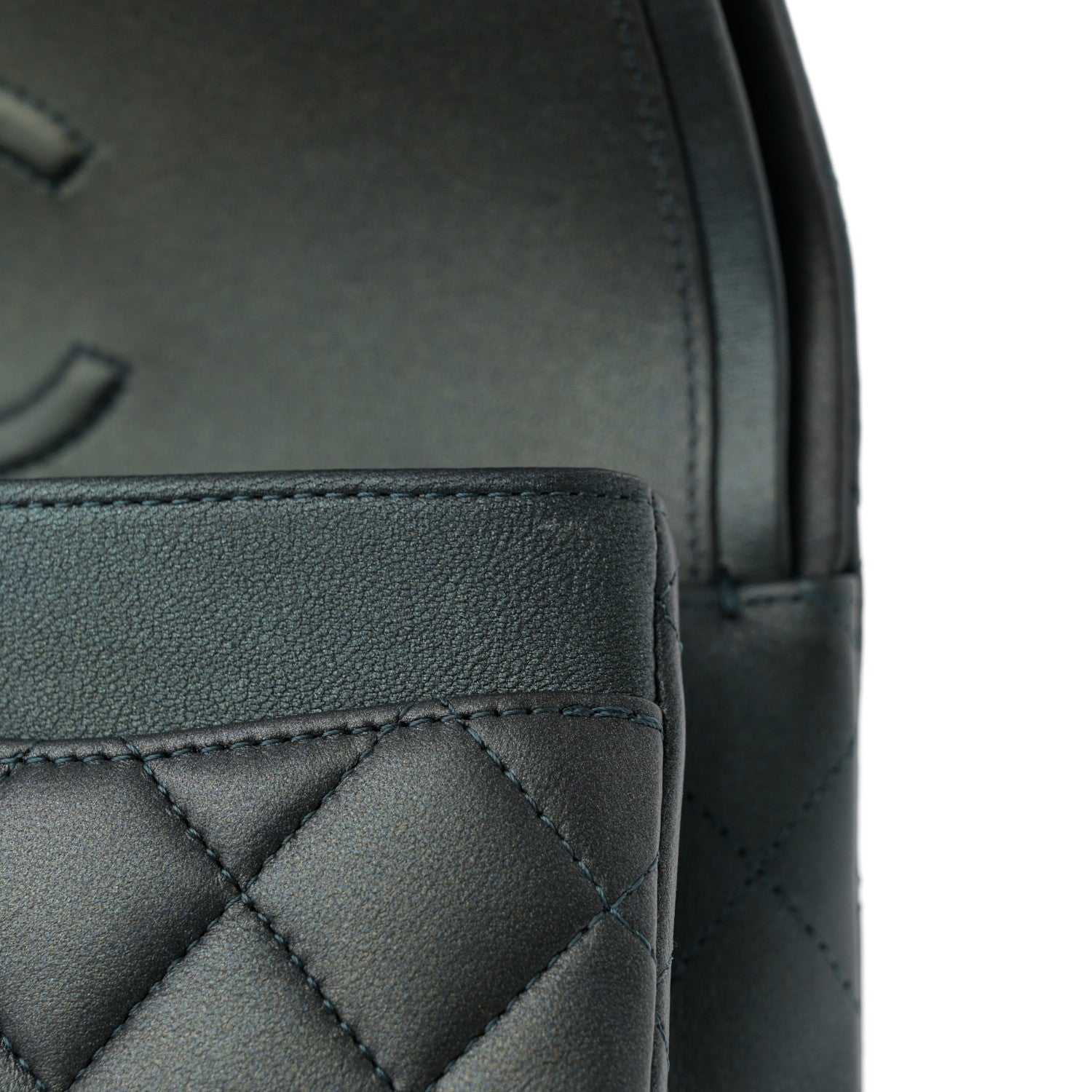 Iridescent Lambskin Quilted Small Double Flap Green