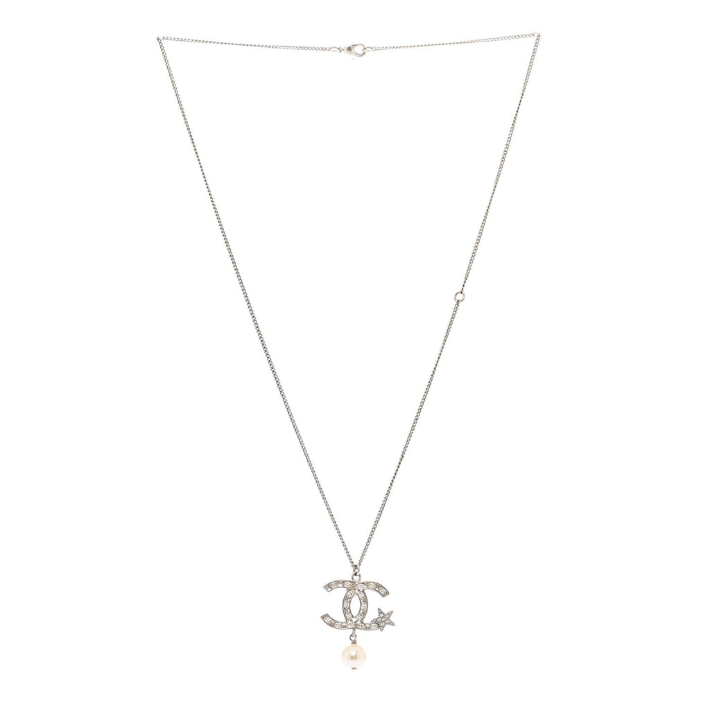 Crystal CC Star Pearl Drop Necklace Silver
