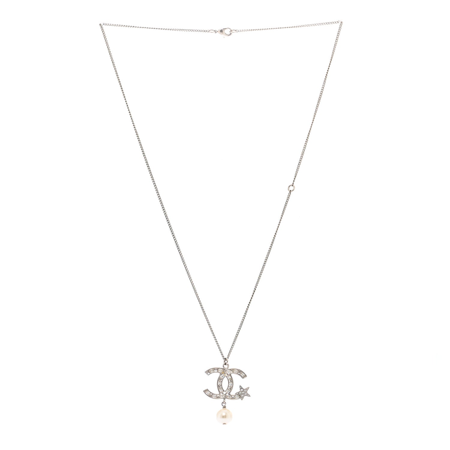Crystal CC Star Pearl Drop Necklace Silver
