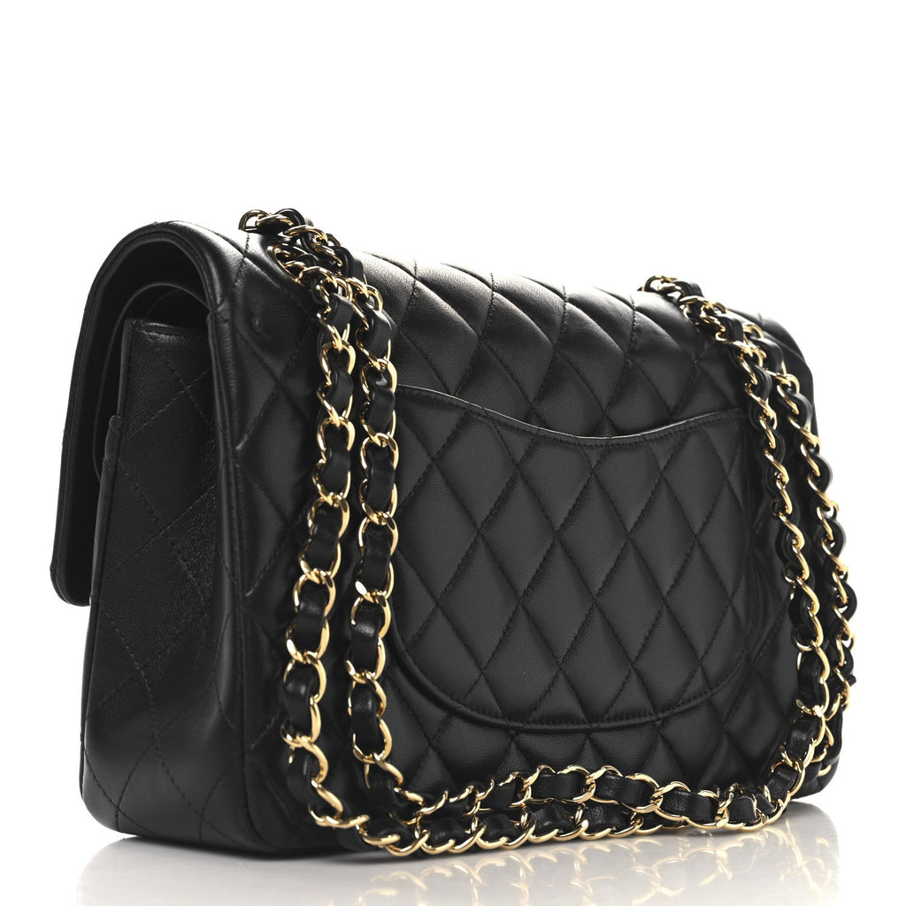 Lambskin Quilted Medium Double Flap Black