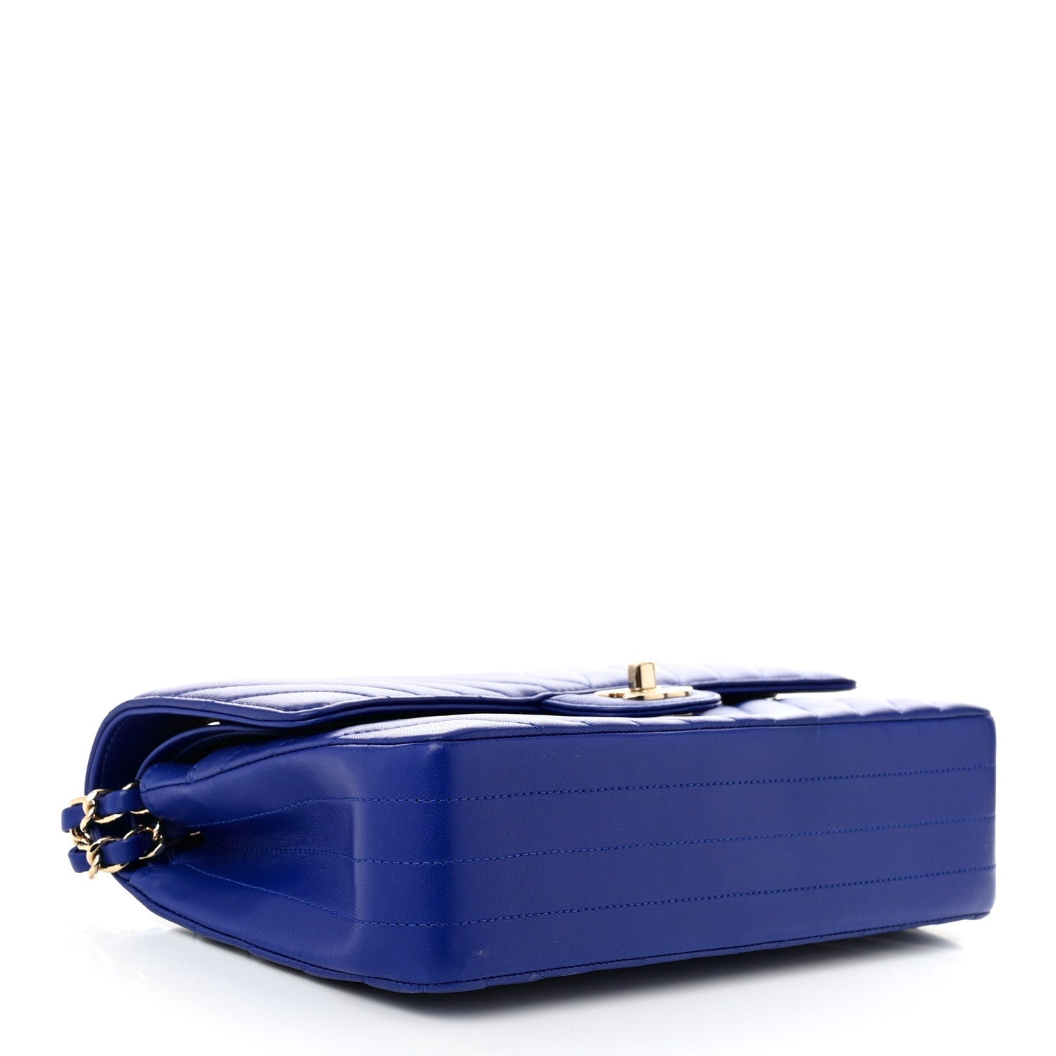 Lambskin Chevron Quilted Medium Double Flap Blue